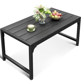 ODK Outdoor Coffee Table, Rectangle Weather-Resistant Patio Coffee Table for Garden, Balcony, Hot Tub, Poolside, Heavy-Duty Metal Frame, Black