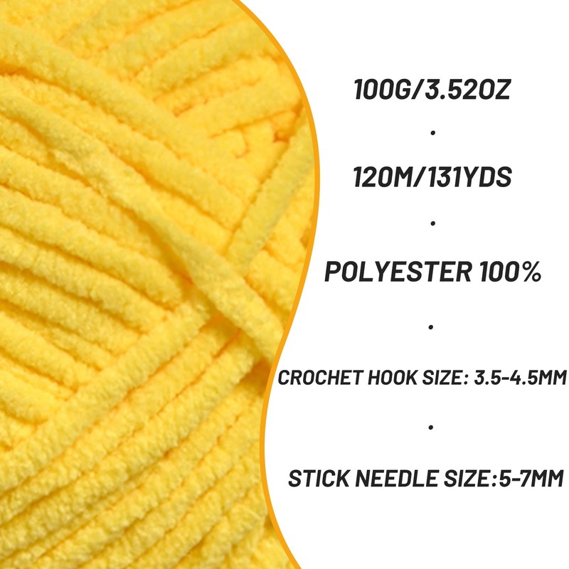 3 Pack Plush Chunky Chenille Yarn for Crocheting, Soft Fluffy