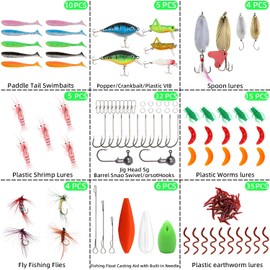 AMZSKU 116 Pieces Fishing Lures Mixed Including Spinner, VIB, Height Hooks, Single Hooks, Swivels, Pliers, Guides, etc. for Freshwater Saltwater Fishing