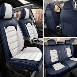 SOUIPA Leather Seat Covers for Lexus RX 450h 2010-2022,Car Seat Covers Full Set,Waterproof Seat Protectors Auto Seat Covers,Breathable Nonslip Soft Interior Cover Seats for Cars(Blue and White)