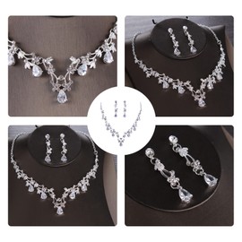 Doyime Necklace Earrings (Set of 2) Women's Bridal Accessories, Bride Earrings, Sparkling Crystal, Mother's Day, Birthday, Christmas Gift, Silver