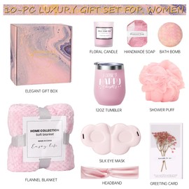 KUKUPAK Birthday Gifts for Women, Self Care Gifts Get Well Soon Gifts with Luxury Flannel Blanket, Relaxing Spa Gift Basket Care Package for Mom Friend Sister Wife Christmas Rose