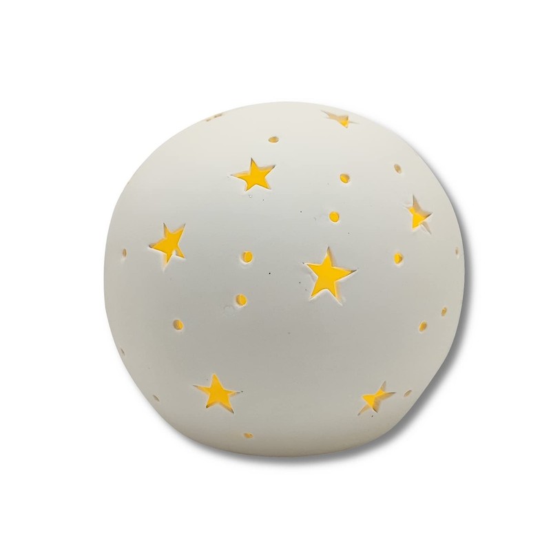Ceramic LED Ball with Stars White 18 x 16 cm