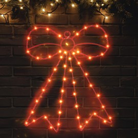 MUMTOP Christmas Window Silhouette Lights, Light Up Red Bowknot Window Lights Decorations, Battery Powered Metal Lighted Bow for Wall or Tree Topper Decor Holiday Party