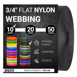 Strapworks 3/4 Inch Heavy Duty Nylon Webbing Strap Roll for Belt, Backpack, Sling, Collar, Leash, Strapping and More, 10 Yards, Black