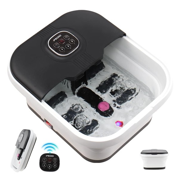 iFedio Collapsible Foot Spa with Heat and Remote Control and Jets,Pedicure Foot Spa with 6 Massage Rollers,Foot Soak Tub with Temperature Control,Timer,Bubbles and Vibration (Black)