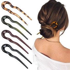mtuihfo 4 PCS French Twist Hair Pin, Elegant French Hair Pins, U Shaped Hair Pins For Women Girls Buns Thick Long Hair