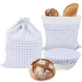 3 Pack Organic Cotton Sourdough Bread Bags & Dough Proofing Cover Set, Reusable Homemade Bread Storage for Baker Lovers (checker)