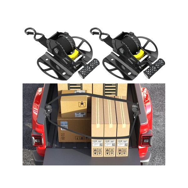 2PCS Retractable Ratchet Straps,Compatible with 2015-2025 Ford F150 Auto Retract