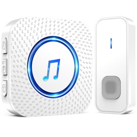 SURFOU Wireless Doorbell, Wireless Doorbell Set, 400 m Range, Outdoor, Waterproof, Front Door with Plug-in Receiver with 55 Melodies, 5 Volume Levels, LED Flashing, Easy to Plug In, White