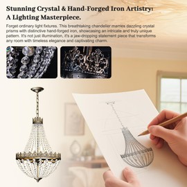 Crystal Chandelier for Dining Room, 18.5" Antique French 6-Light Bedroom Chandelier, K9 Crystal Bathroom Chandeliers, Vintage Ceiling Light Fixture Hanging for Living Room Foyer Kitchen 6 E12 Base