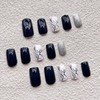 Medium Square Press On Nails Dark Blue Fake Nails Marbling