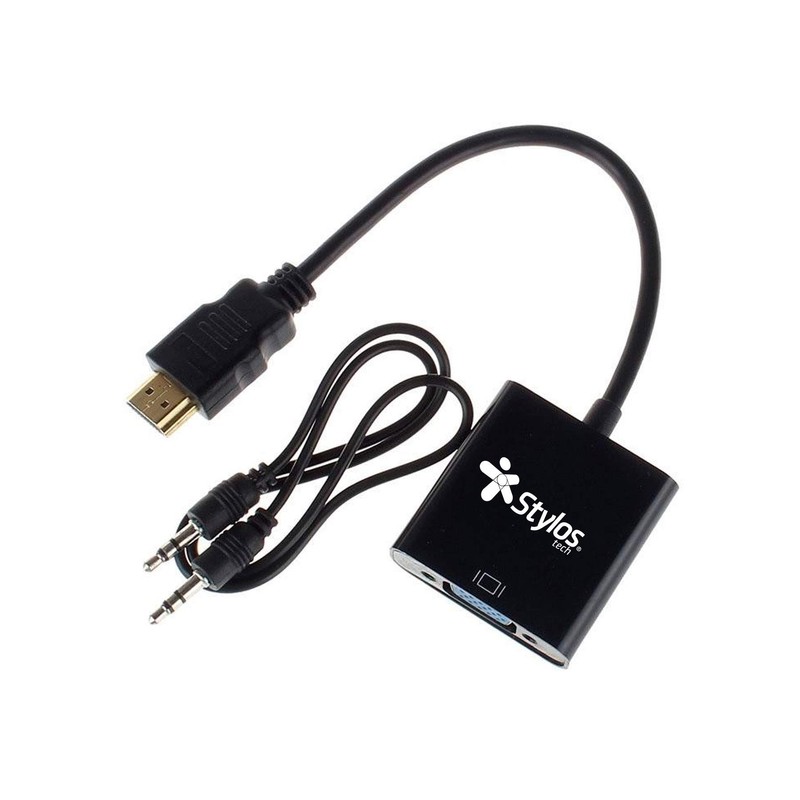 Stylos STACHV1B Convertidor Tech HDMI/VGA Cable Auxiliar 3.5mm Color Negro
