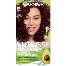 Garnier Nutrisse Ultra Crème Hair Color, Permanent Hair Dye with 100% Gray Coverage, Vegan & Cruelty-Free, 415 Soft Mahogany Dark Brown (Raspberry Truffle), 1 Count