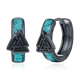TwoAnts Viking Earrings for Men Women 925 Sterling Silver Valknut Hoops Turquoise Huggie Hoop Earrings Gothic Punk Cool Norse Viking Jewelry Gifts