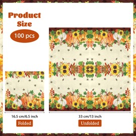 100Pcs Fall Napkins Pumpkin Sunflower Napkins Thanksgiving Paper Cocktail Napkin Disposable Vintage Guest Hand Towels for Bathroom Kitchen Home Fall Thanksgiving Autumn Harvest Holiday Party Decor