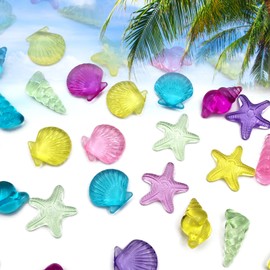 Zalaxt 4 Styles 100 pcs Acrylic Ocean Sea Shells Assorted Seashells Starfish Conch for Beach Theme Party, Wedding Decoration, Scatter Table Vase Fillers Home Decoration 1.1 Pound