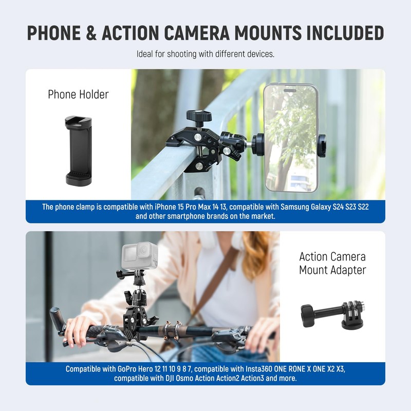 NEEWER Super Clamp with Ballhead, Cold Shoe, Holder and Action