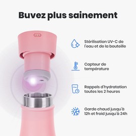 NOERDEN LIZ Smart Bottle スマート セルフクリーン ボトル UV除菌 温度お知らせ 水分補給リマインダー 350ml 12oz ピンク