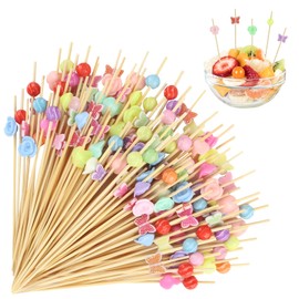 Xmart 300 Stück Cocktailspieße 12cm Rosen Schmetterlingsperlen Form Holzspieße Party Bar Dekoration Geeignet für Desserts Fruchtsnacks Partys Bars Geburtstage Restaurants (Mehrfarbig)
