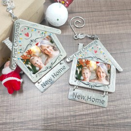 Laonainai 2 PCS Photo Christmas Photo Ornament Frames Metal Pet Photo Frames Christmas New Home Pictures Frames Xmas Tree Glitter Picture Frame Felt Hanging Photo Frame for Holiday Christmas Tree