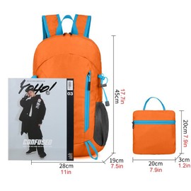 Sahgsa 20L Foldable Backpack, Hiking Backpack with Large Capacity, Daypack, Ultralight Backpack, Men and Women, Waterproof, Outdoor Sports Backpack, Travel, Mountaineering, Hiking, orange