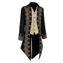 Bvfjqup Mens Steampunk Medieval Tuxedo Jacket Embroidery Tailcoat Vintage Gothic Tuxedo(XL,YT2303BK)