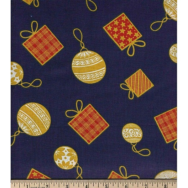 Fabric Traditions Merry Christmas Basics Christmas Blue Ornaments Cotton Fabric