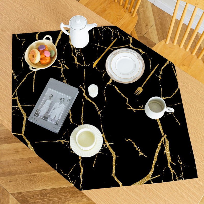 Tablecloth Black and Gold Middle Runner Modern Tablecloths with Marble