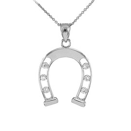 925 Sterling Silver Good Luck Horseshoe CZ Pendant Necklace, 16"