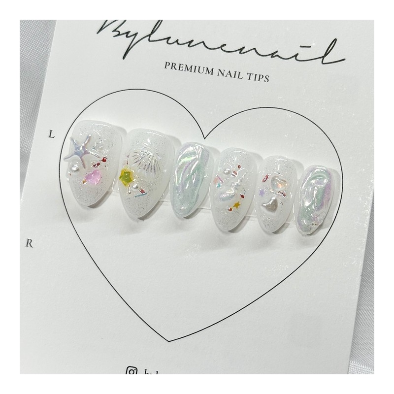 White Beach Handmade Nail Tips Nail Tips - Ballerina /