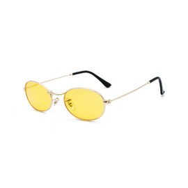 WDZAYXC Fashion Oval Sunglasses for Men and Women Lightweight Metal Frame Glasses, Gold/Yellow