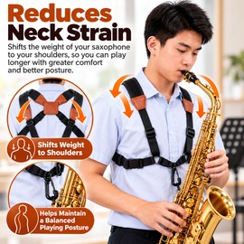 Adjustable Saxophone Shoulder Harness for Instrument Support – Double Shoulder Strap, Size S for Practice and Performance