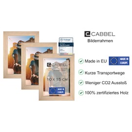 CABBEL Set of 3 Picture Frames 10 x 15 cm, Natural, Sturdy MDF Wood Frame, Shatterproof Plexiglass, for Hanging and Setting Up, Ideal for Photos/Pictures/Collages
