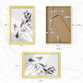 Feihorrm Picture Frame, 10 x 15 cm Metal Photo Frame, with Tempered Glass, Aluminium Picture Frame, Suitable for Wall and Table Displays (Gold, 10 x 15 cm / 1x)