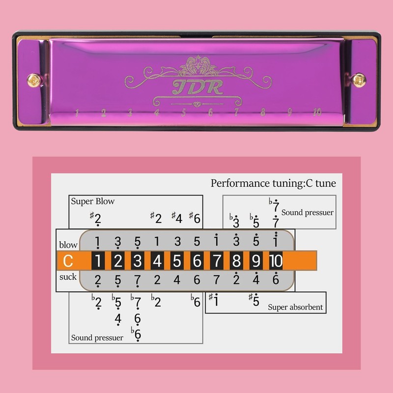 JDR Harmonica Key of C Blues Armonica 10 Hole 20