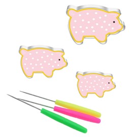 NIIIYTYB 3 Pcs Pig Cookie Cutter with 3Pcs Sugar Stirring Pins Set Farm Animal Cookie Cutters Fun Shapes for Food Crackers Cookies Premium Food Grade Stainless Steel Dishwasher Safe