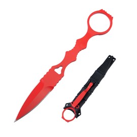 XXOK Actical Knife Portable Knife 7.0 Inch 440C Fixed Blade Knives Outdoor camping portable straight knife with protective cover available in red and green colors (red)