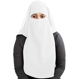 MyBatua 3 Layers Saudi Niqab in Breathable Georgette, 1 Piece Face Veil NQ-003, White