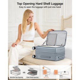 MILADA 20 Inch Expandable Carry On Luggage Top Opening Hard Shell Luggage Carry On Suitcase with Wheels TSA Approved Luggage Lightweight Travel Suitcase for Women Men, Grey