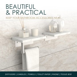 Toilet Paper Holder Wall - 2 Shelves Marble & Silver - Satin Nickel - Bathroom Toilet Paper Holder Wall Mount for Easy Access and Storage