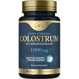 Colostrum for Women 1000mg 20% Immunoglobulins - Gut Health, Immune Support, Muscle, Skin & Hair Growth, Bottled in USA, Bovine Colostrum Powder, Colostrum Supplement for Women & Men - 60 Capsules