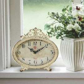 Creative Co-Op Distressed Pewter, Cream Mantel Clock