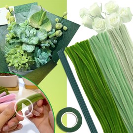 URSDIART 311pcs Pipe Cleaners Flowers Kit,300pcs Green Pipe Cleaners Crafts Chenille Stems Bulk 10 Flower Stems Green Tape, Art and Craft Projects Supplies for Flowers, Classroom Project,Decoration