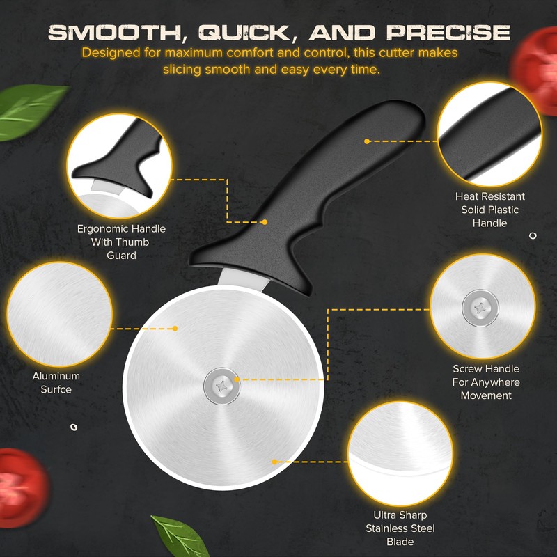 Sefinsecimi Ergonomic Pizza Cutter – Sharp Stainless Steel Wheel with