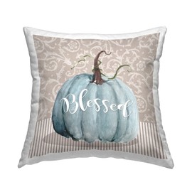Stupell Industries Blue Autumn Pumpkin Botanical Pattern Background Design by Livi + Fin Throw Pillow, 18 x 18