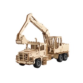 Jixin Xyzhi 3D Wooden Model Building Set, Mechanical Excavator Truck with Gear Drive, 30 x 10 x 19 cm, DIY Wooden Puzzle with Rubber Tyres, 177 Pieces, Gifts for Boys and Girls 6+ Years Old