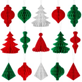 ULELE 15 Pcs Christmas Paper Honeycomb Ornament Premium Reusable Christmas Decorations Hanging Paper Christmas Decorations Indoor Vintage Christmas Ceiling Decorations Xmas Room Decor for Tree Wall