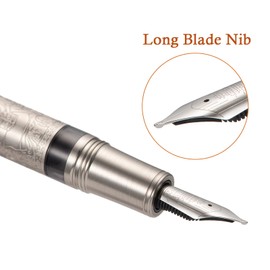 Hongdian 100 Silver Steel Piston Fountain Pen, Iridium Long Blade Fine Nib Calligraphy, Smooth Writing Pens, Nice Writing Pen for Men & Women
