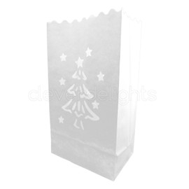 CleverDelights White Luminary Bags - 30 Count - Christmas Tree Design - Wedding Party Christmas Holiday Luminaria